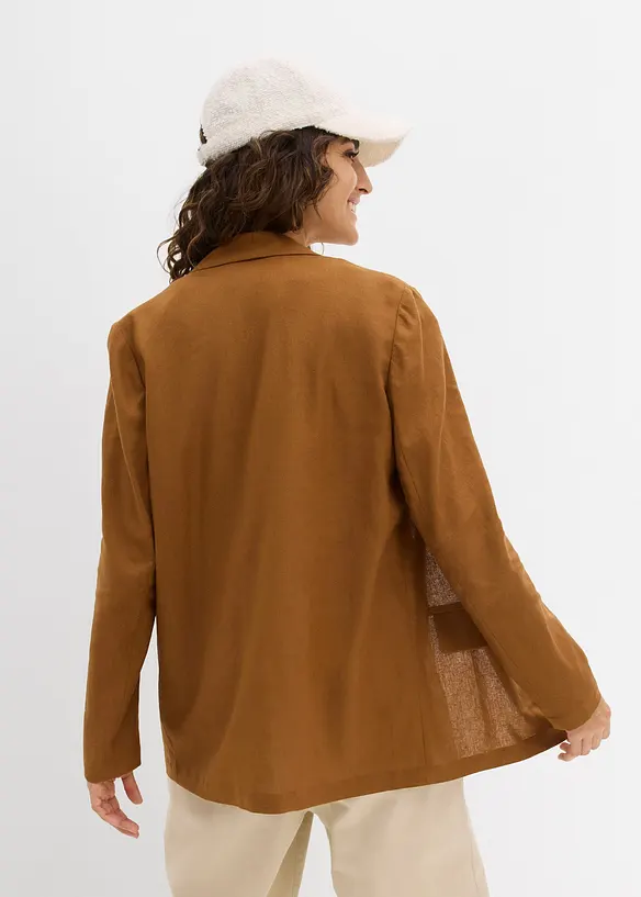 Weit geschnittener Blazer aus Leinen-Viskose-Mix in braun von hinten (im Anschnitt) - bonprix