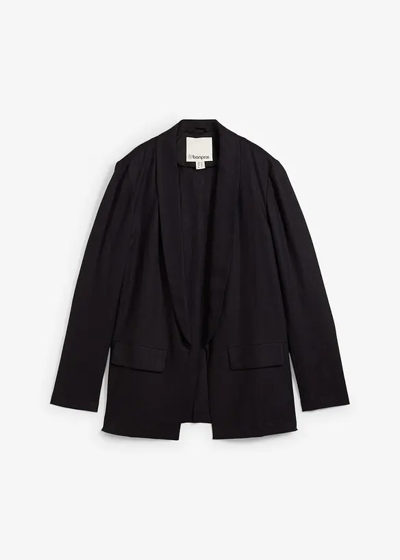 Weit geschnittener Blazer aus Leinen-Viskose-Mix in schwarz von vorne - bonprix
