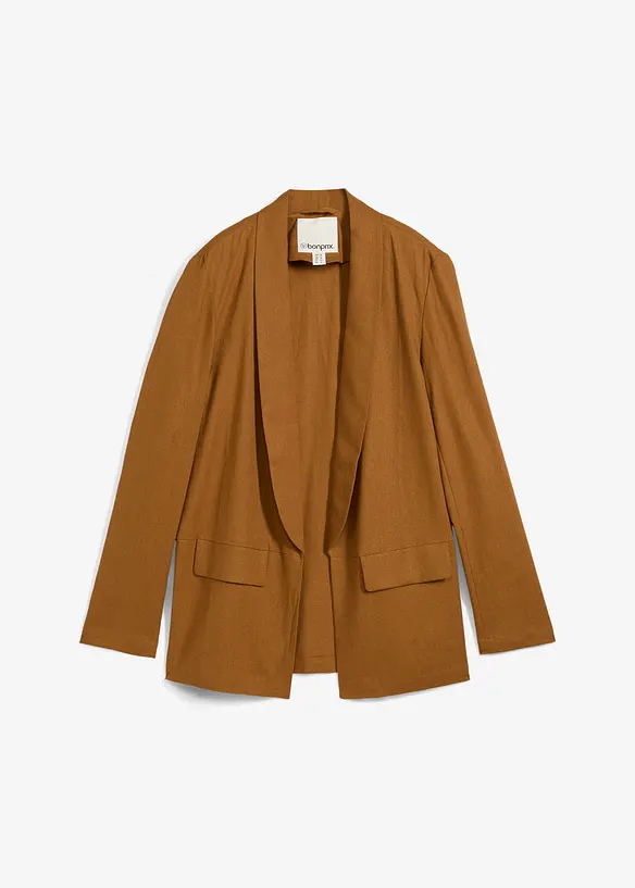Weit geschnittener Blazer aus Leinen-Viskose-Mix in braun von vorne - bonprix