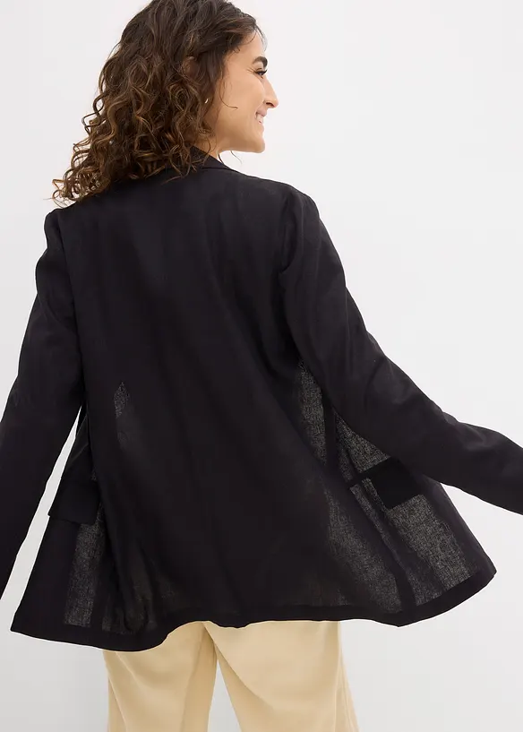 Weit geschnittener Blazer aus Leinen-Viskose-Mix in schwarz von hinten (im Anschnitt) - bonprix