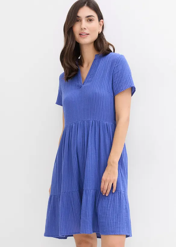 Gestreiftes Kleid aus Musselin in lila von vorne (Totalaufnahme) - bonprix