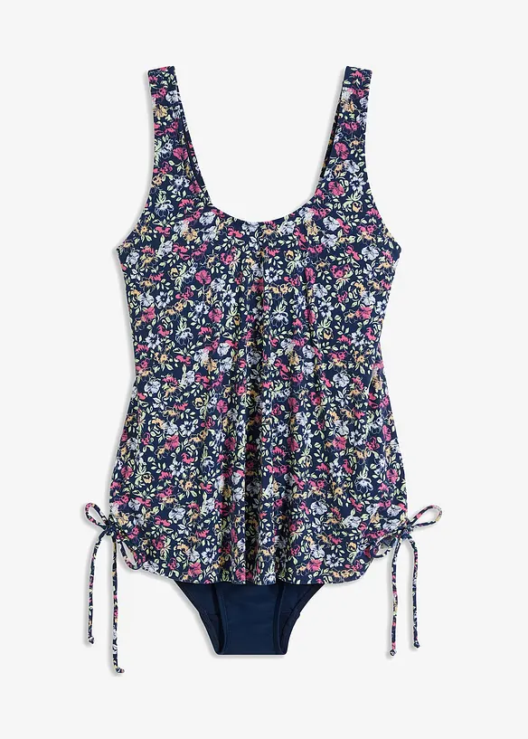 Badeanzug mit seitlicher Raffung in blau von vorne - bonprix