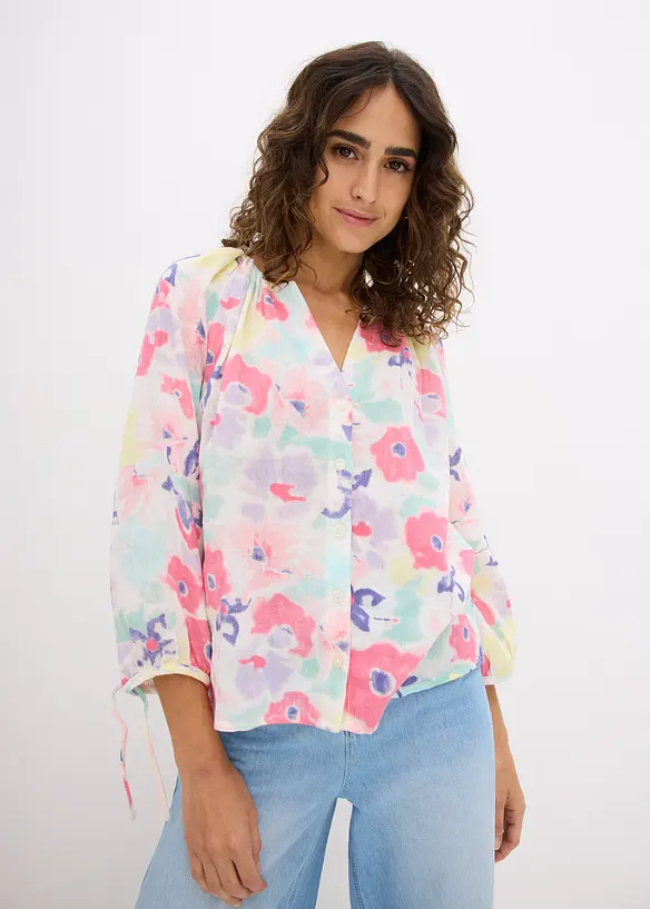 Musselin-Bluse aus reiner Baumwolle in bunt von vorne (im Anschnitt) - bonprix