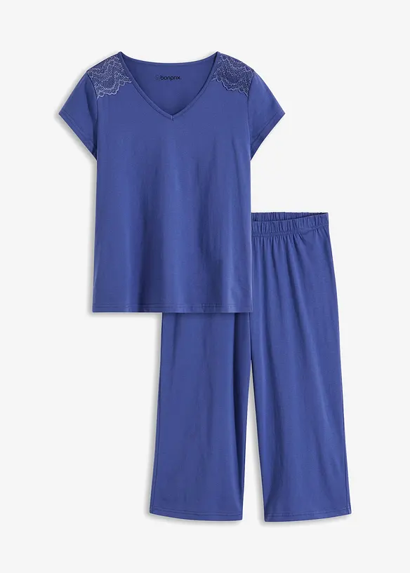 Capri Pyjama mit weiter Culotte in blau von vorne - bonprix