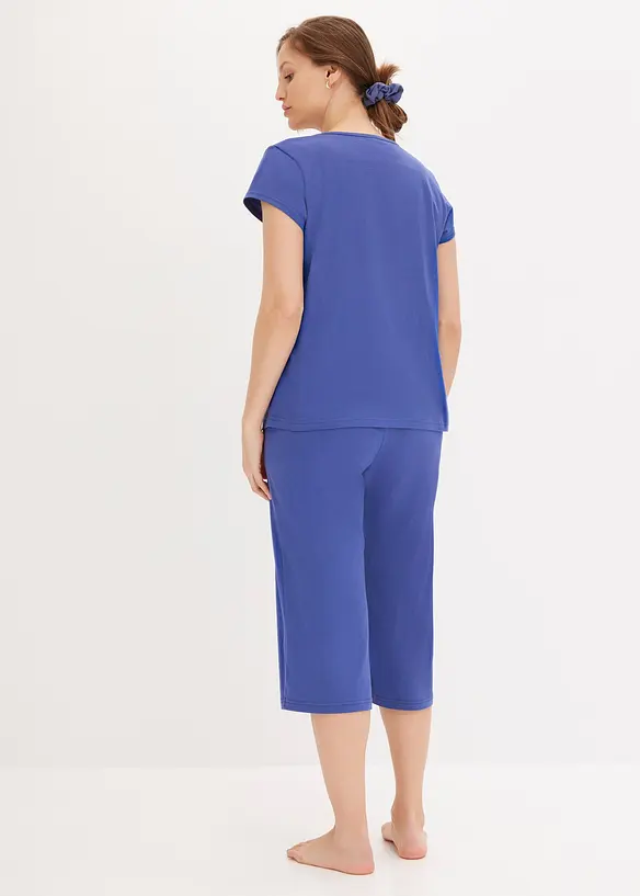 Capri Pyjama mit weiter Culotte in blau von hinten (Totalaufnahme) - bonprix