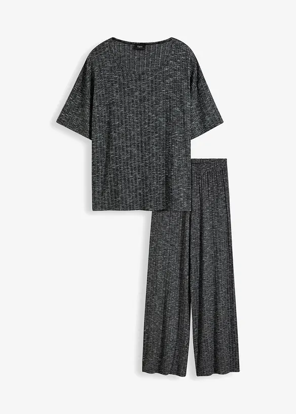 Oversized Loungewear Ripp-Hausanzug in schwarz von vorne - bonprix