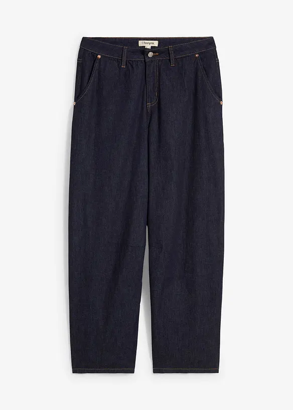 Ballon-Jeans Mid Waist, cropped in blau von vorne - bonprix