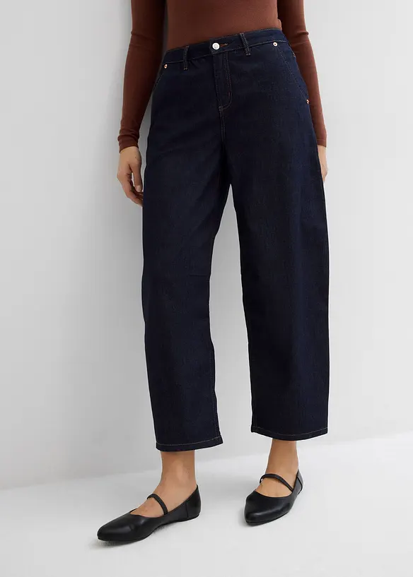 Ballon-Jeans Mid Waist, cropped in blau von vorne - bonprix