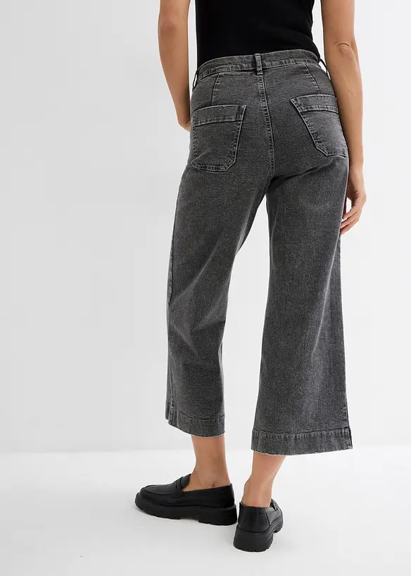 Wide Leg Jeans High Waist, cropped in grau von hinten - bonprix