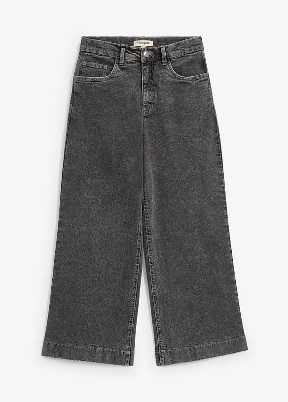 Wide Leg Jeans High Waist, cropped in grau von vorne - bonprix