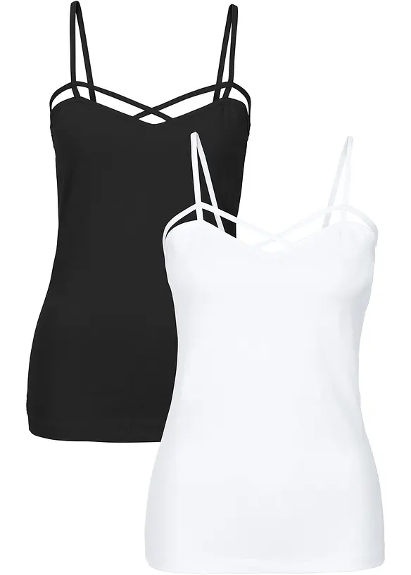 Top 2er-Pack aus Baumwoll-Mix in schwarz von vorne - bonprix Top 2er-Pack aus Baumwoll-Mix in schwarz von vorne - bonprix