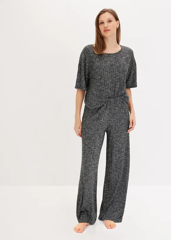 Oversized Loungewear Ripp-Hausanzug in schwarz von vorne (Totalaufnahme) - bonprix
