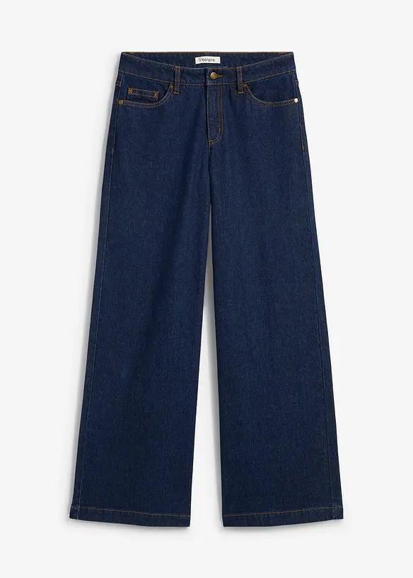 Wide-Leg-Jeans, Mid Waist, Full Length in blau von vorne - bonprix