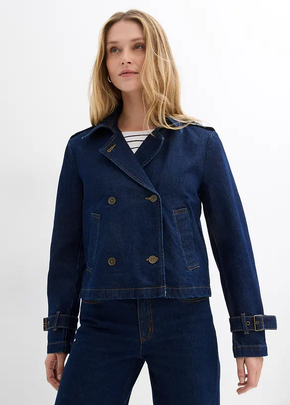Denim Trenchjacke in blau von vorne (im Anschnitt) - bonprix