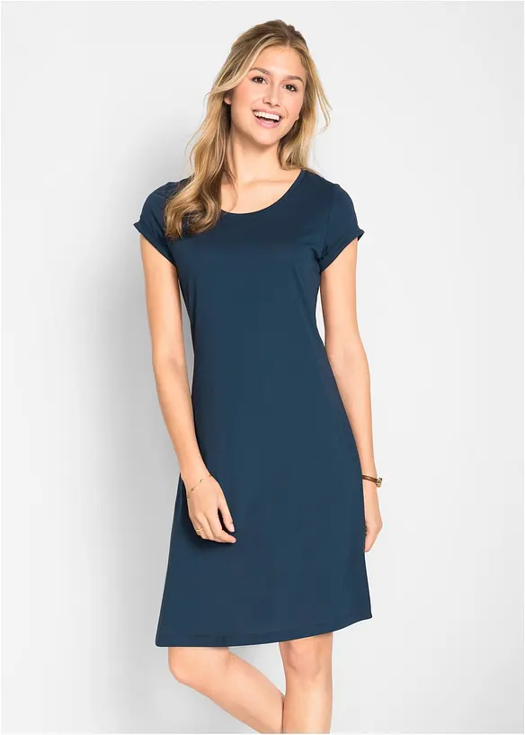 Shirtkleid aus reiner Bio-Baumwolle in blau von vorne (Totalaufnahme) - bonprix
