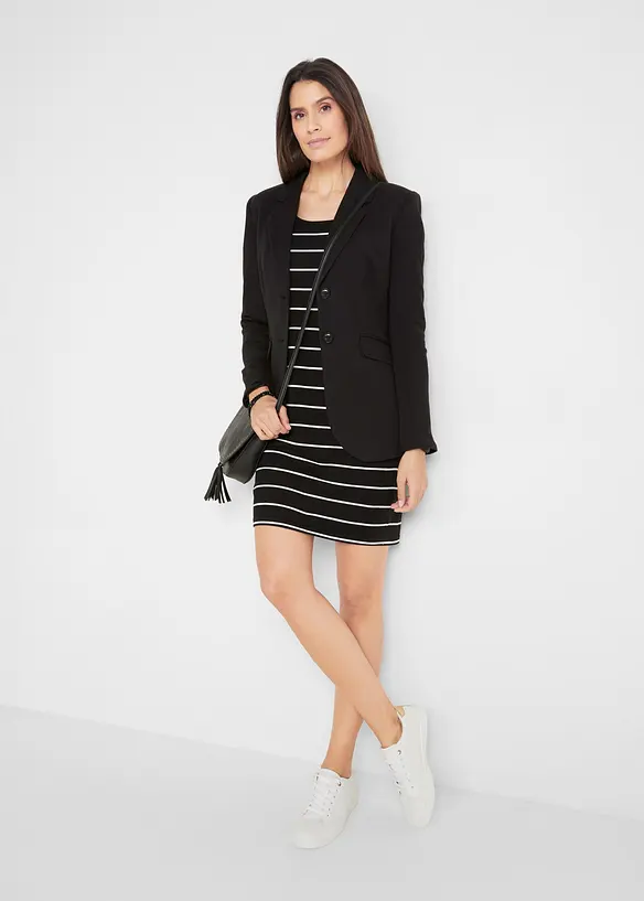 Shirtkleid aus Baumwoll-Stretch in schwarz von vorne (Totalaufnahme) - bonprix