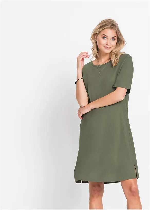 Oversize- Shirtkleid in grün von vorne (Totalaufnahme) - bonprix