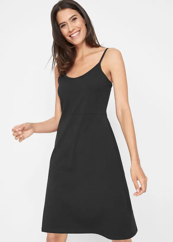 Sommer-Jersey-Kleid mit verstellbaren Trägern in schwarz von vorne (Totalaufnahme) - bonprix
