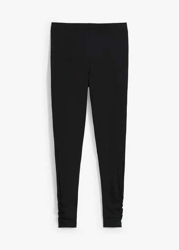 Leggings aus Baumwoll-Mix mit Raffungsdetail in schwarz von vorne - bonprix