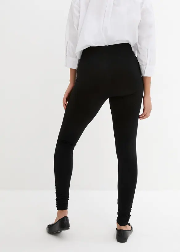 Leggings aus Baumwoll-Mix mit Raffungsdetail in schwarz von hinten - bonprix