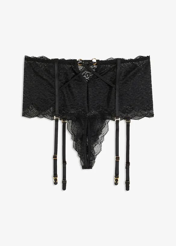 High Waist String ouvert mit Strapshalter in schwarz von vorne - bonprix