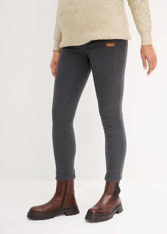 Wärmende Umstands-Leggings mit Teddyfutter in grau von vorne - bonprix
