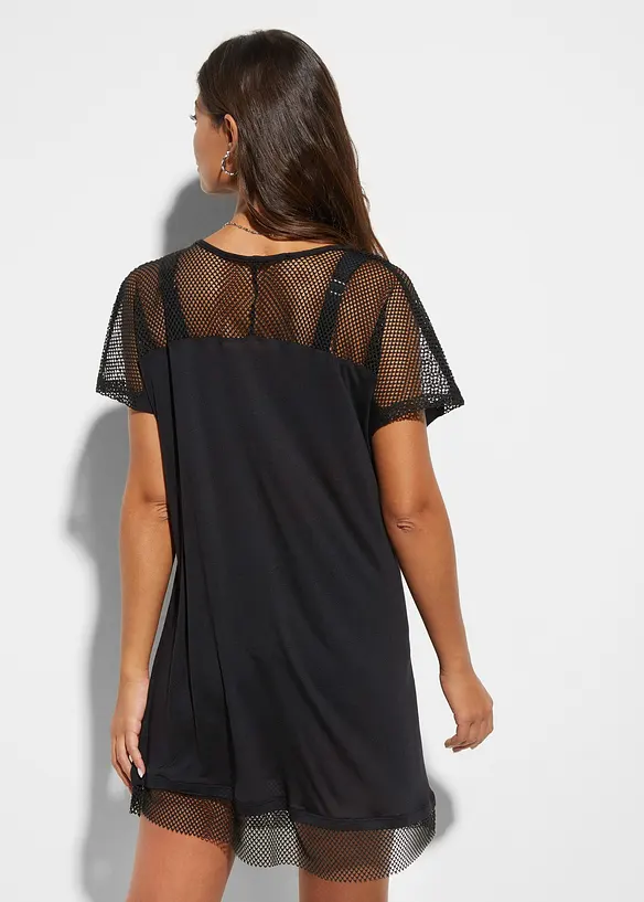 Strand Longshirt aus fließender Viskose in schwarz von hinten (im Anschnitt) - bonprix