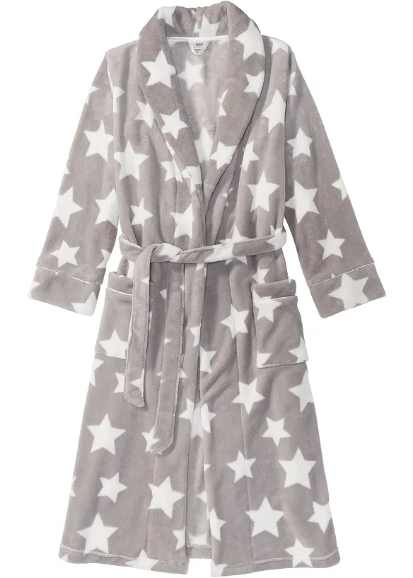 Fleece Bademantel in grau von vorne - bonprix