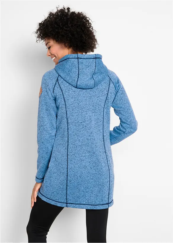 Long-Fleecejacke mit Kapuze in blau von hinten (im Anschnitt) - bonprix