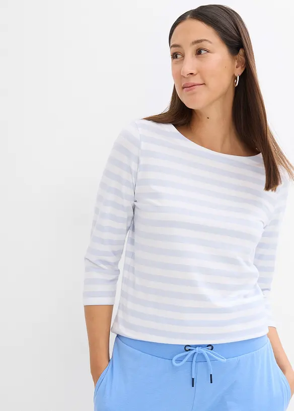 Shirt mit U-Boot-Ausschnitt in blau von vorne (im Anschnitt) - bonprix