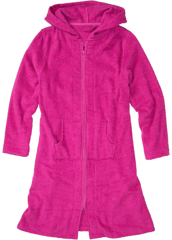 Frottee Bademantel aus Bio-Baumwolle mit Reißverschluss in pink von vorne - bonprix