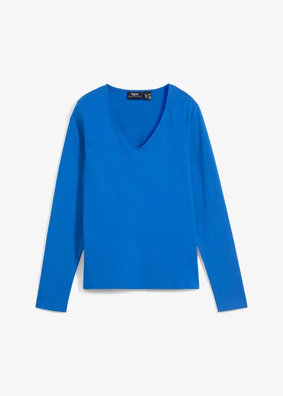 Langarmshirt mit reiner Bio-Baumwolle in blau von vorne - bonprix
