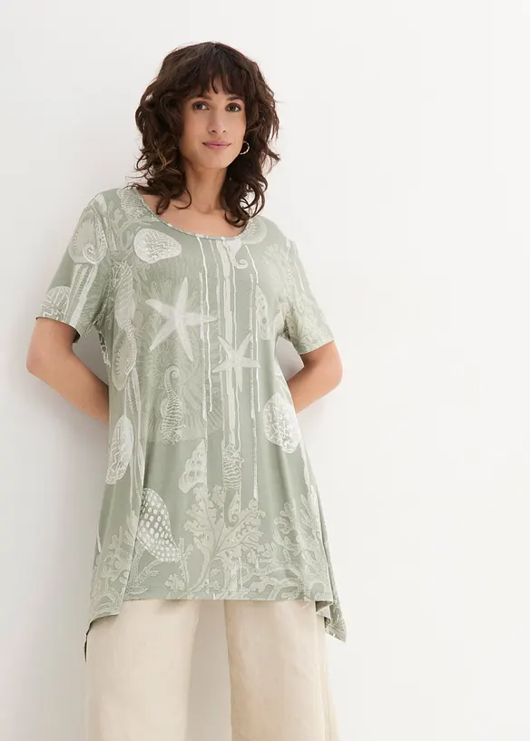 Longshirt aus softem Viskose-Mix in grün von vorne (im Anschnitt) - bonprix