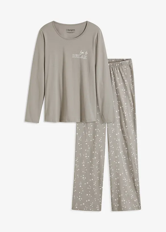 Pyjama aus reiner Baumwolle in grau von vorne - bonprix