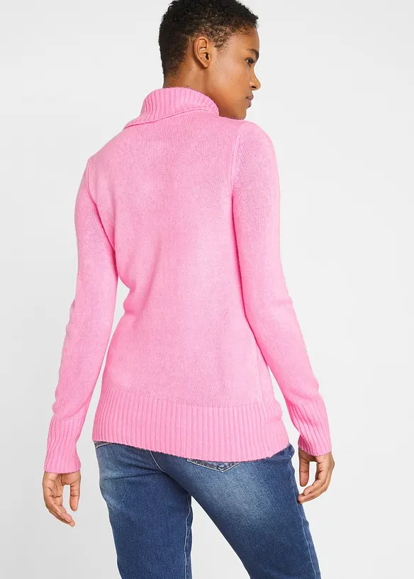 Basic Rollkragenpullover in rosa von hinten (im Anschnitt) - bonprix