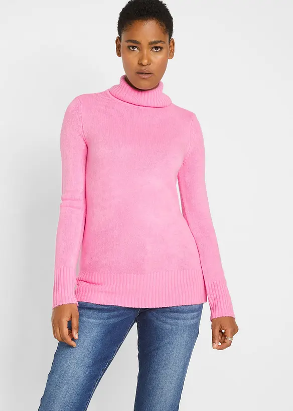 Basic Rollkragenpullover in rosa von vorne (im Anschnitt) - bonprix