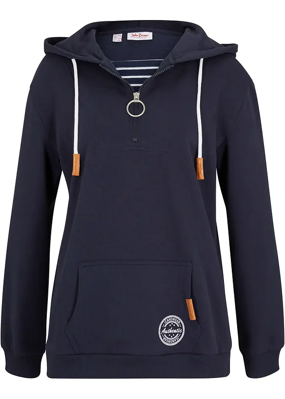 Hoodie aus Baumwoll-Mix in blau von vorne - bonprix