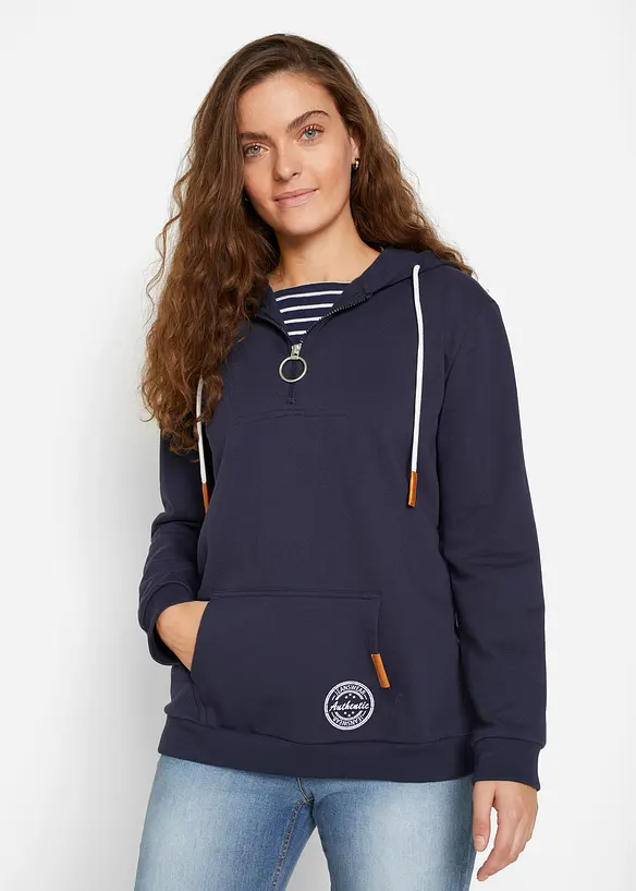 Hoodie aus Baumwoll-Mix in blau von vorne (im Anschnitt) - bonprix