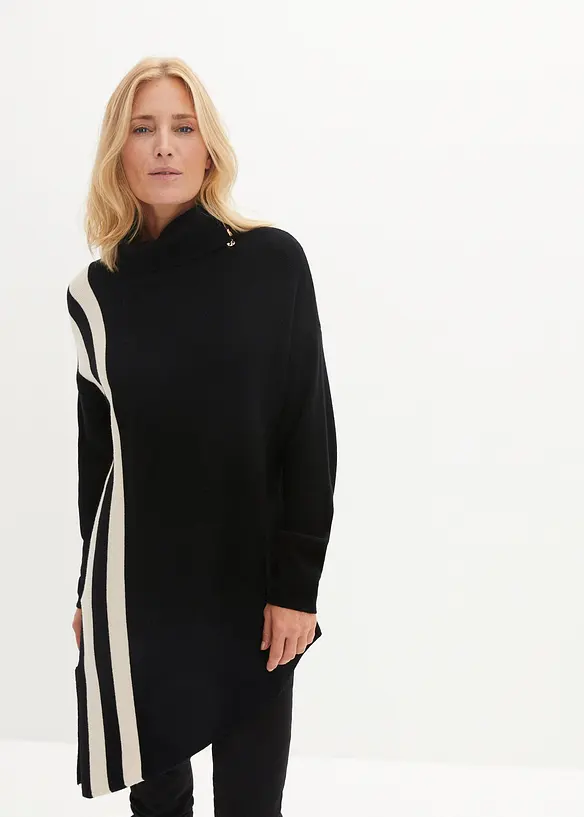 Longpullover mit Zipfel in schwarz von vorne (im Anschnitt) - bonprix