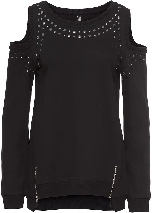 Sweatshirt mit Cut-Outs in schwarz von vorne - bonprix