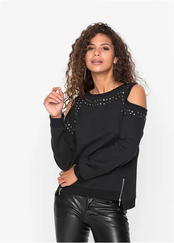 Sweatshirt mit Cut-Outs in schwarz von vorne (im Anschnitt) - bonprix