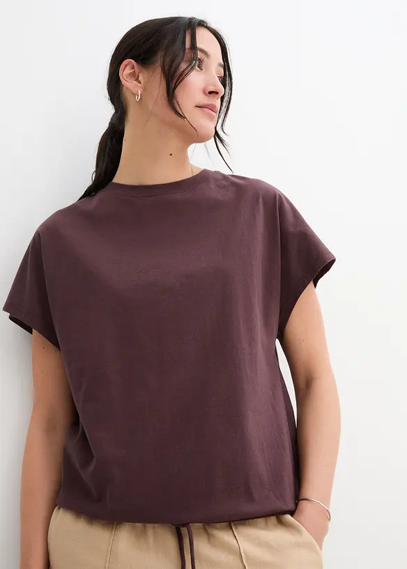 Shirt mit Bindedetail am Saum aus Baumwolle-Viskose-Mix in braun von vorne (im Anschnitt) - bonprix Shirt mit Bindedetail am Saum aus Baumwolle-Viskose-Mix in braun von vorne (im Anschnitt) - bonprix