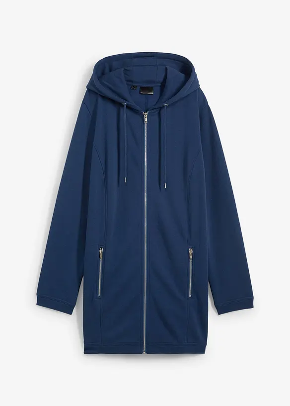Long-Sweatjacke mit Reißverschlusstaschen in blau von vorne - bonprix Long-Sweatjacke mit Reißverschlusstaschen in blau von vorne - bonprix