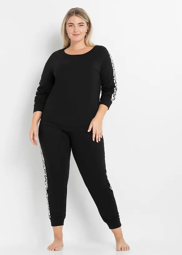 Pyjama aus reiner Bio-Baumwolle in schwarz von vorne (Totalaufnahme) - bonprix