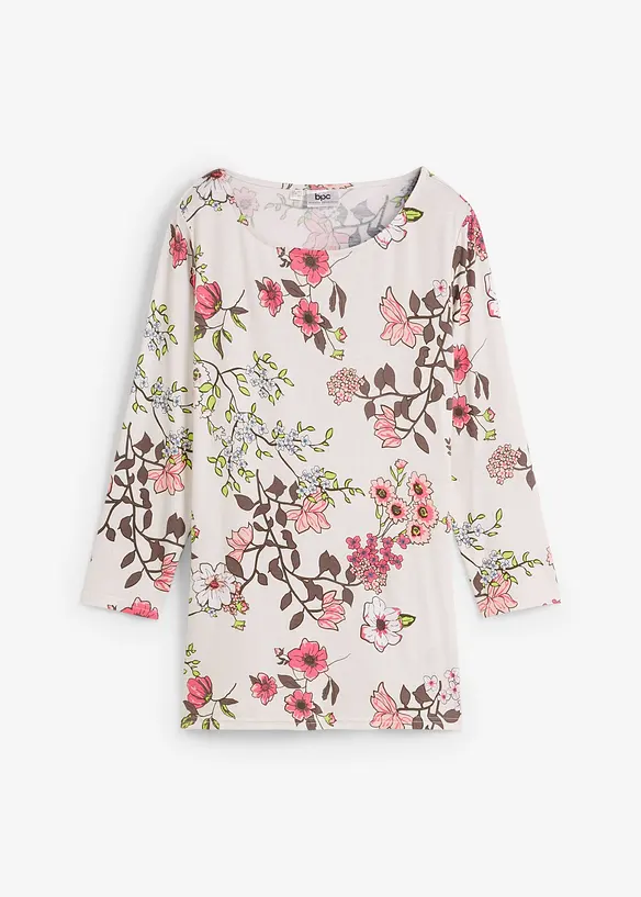 Shirt mit Blumendruck in weiß von vorne - bonprix