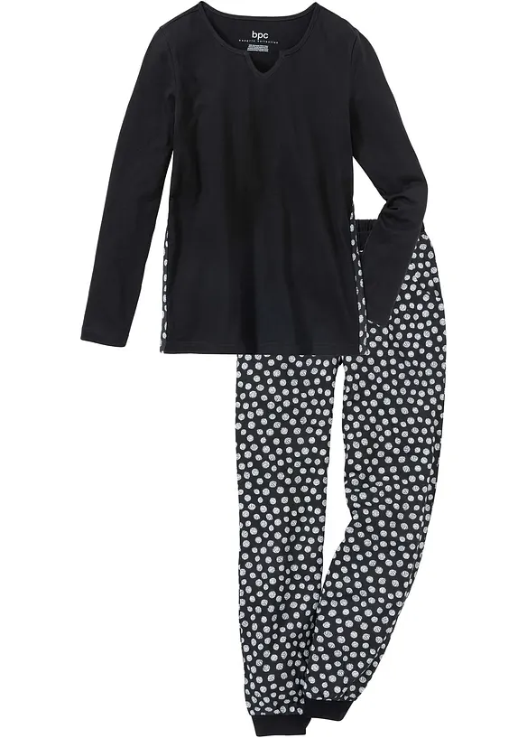 Pyjama aus reiner Bio-Baumwolle in schwarz von vorne - bonprix