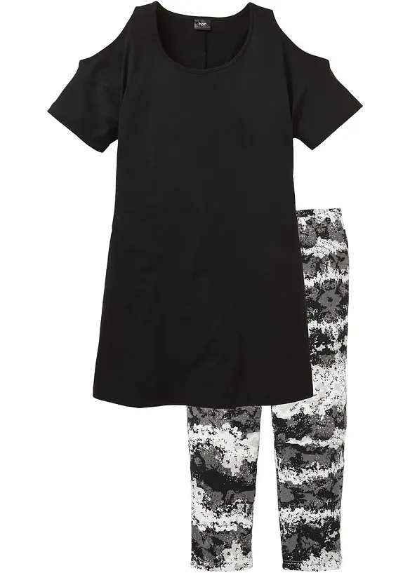 Capri Pyjama mit kurzen Ärmeln in schwarz - bonprix