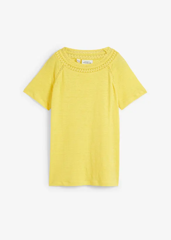 Shirt aus reinem Leinen mit Spitze in gelb von vorne - bonprix