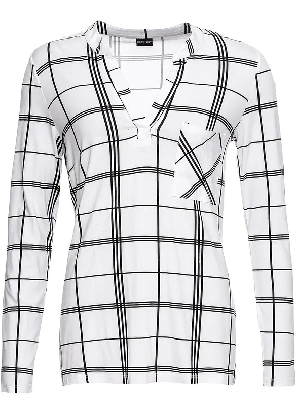 Langarmshirt mit Karo-Muster in weiß von vorne - bonprix