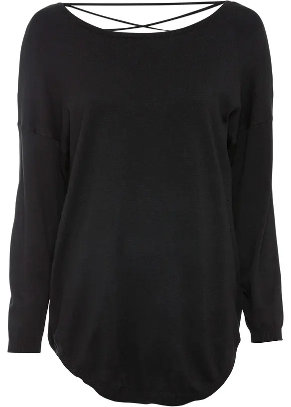 Feinstrickpullover aus Viskose-Mix in schwarz von vorne - bonprix